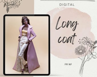 Patron numérique PDF d'un manteau long pour poupées Fashion Royalty Nu Face (Integrity Toys) + Tutoriel vidéo