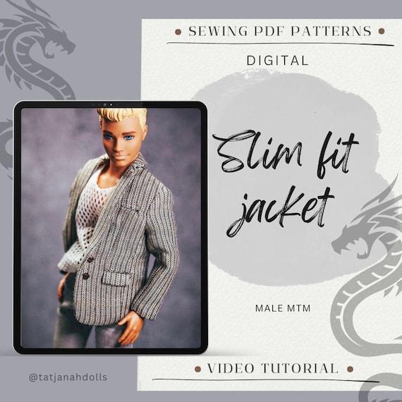 PDF Digital Pattern slim fit jacket coat for male MTM 1:6 12 inch fashion dolls + Video Tutorial