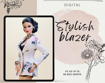 Digitaal PDF-patroon voor een stijlvolle blazer voor BB-poppen en Integrity Toys-poppen + videotutorial.