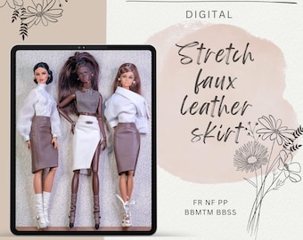 PDF Digital Pattern  stretch leather skirt for Fashion Royalty, Nu Face, Poppy Parker, Integrity toys, BBMTM, BBSS dolls  + Video Tutorial