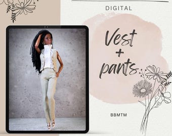 PDF Digital Pattern vest + pants trousers suit for BB MTM 1:6 12 inch fashion dolls  + Video Tutorial