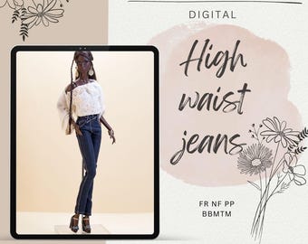 Patron numérique PDF pour jeans taille haute pour poupées Fashion Royalty Nu Face Poppy Parker (Integrity Toys), BB MTM + Tutoriel vidéo