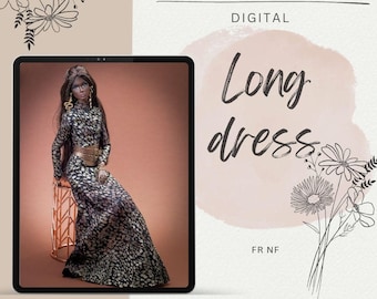 PDF Digitalt Mönster Långklänning + Bälte för Fashion Royalty Nu Face-dockor (Integrity Toys) + VIDEO Handledning