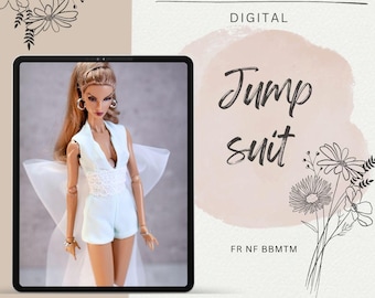 PDF Digital Pattern jump suit overall for Fashion Royalty Nu Face (Integrity toys) BB MTM dolls + Video Tutorial