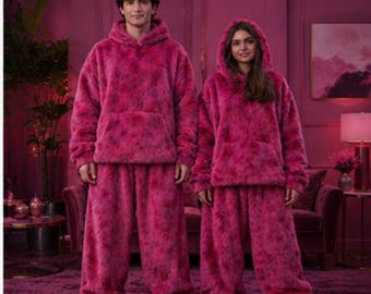 Kunstpelz Übergroßes Hoodie Set | Plüsch Pelz Trainingsanzug | Unisex Loungewear | Gemütliches Zweiteiler-Outfit