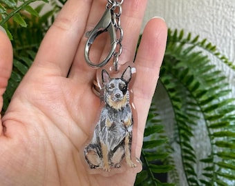 Australian Cattle Dog keyring - clear acrylic glitter Keychain dog lover, key ring, dog owner, Cute gift, key chain, bag charm, dog Mom