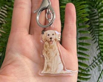 Golden Retriever keyring - clear acrylic glitter Keychain dog lover, key ring, dog owner, Cute gift, key chain, bag charm, dog Mom gift