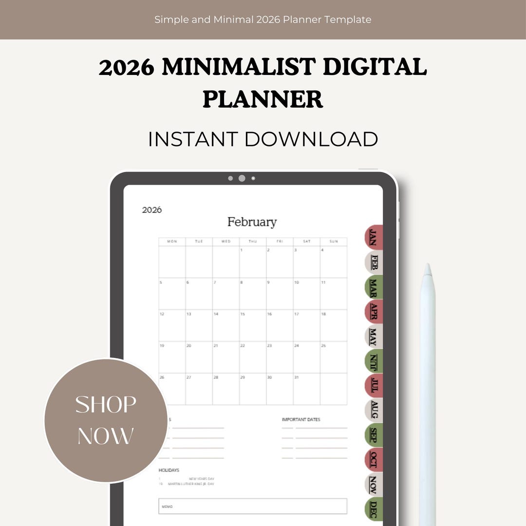 2026 Minimalist Digital Planner Simple All in One Hyperlinked Goodnotes ...