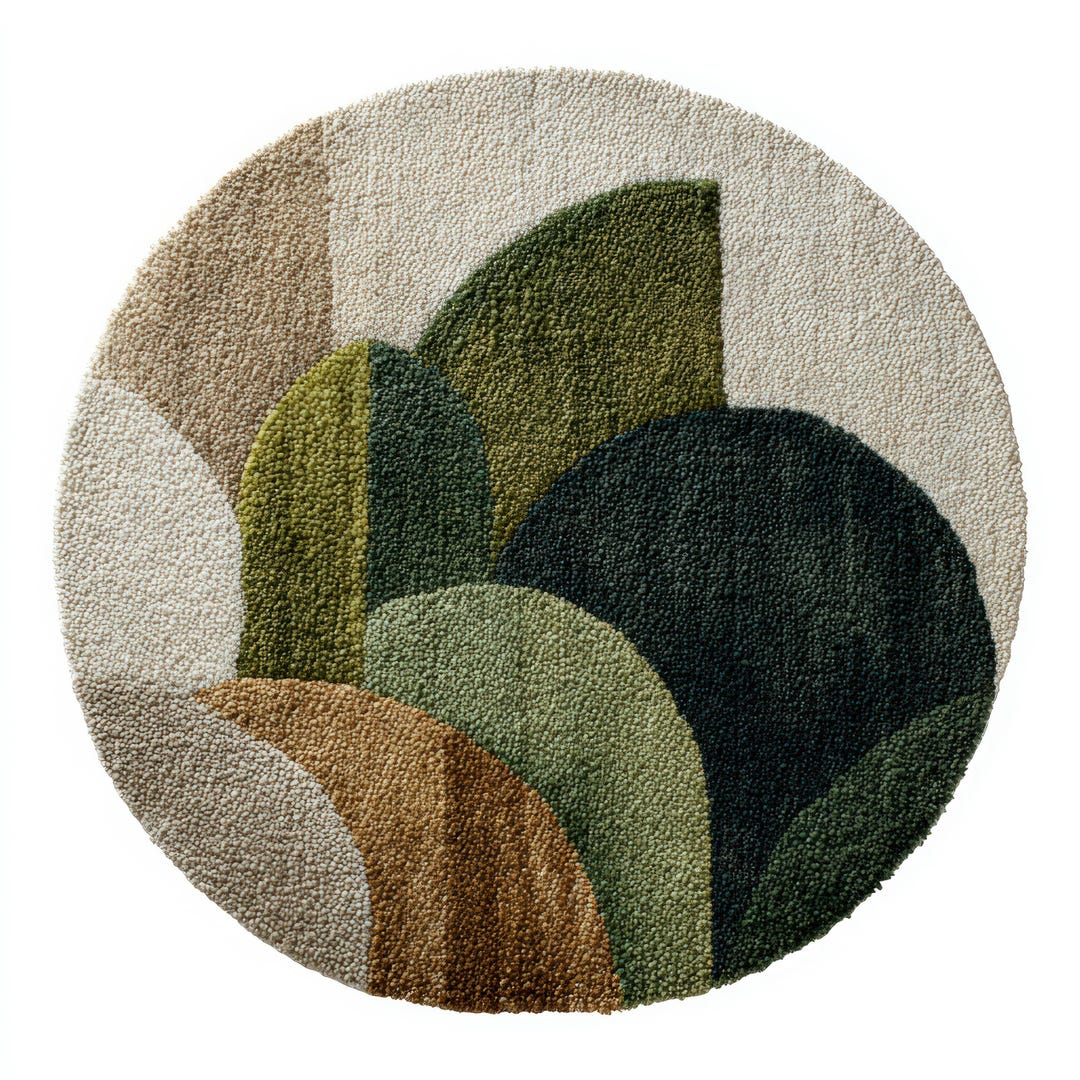 Hand Tufted Boho Wool Rug | Abstract Botanical Landscape Rug | Green ...