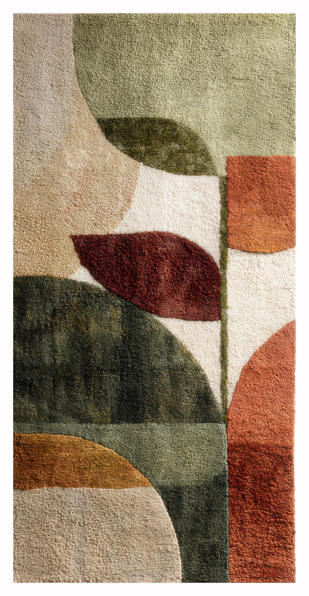 Textile Rug Earthy Abstract Botanical Rug - Earthy Green and Terracotta Wool Rug ...