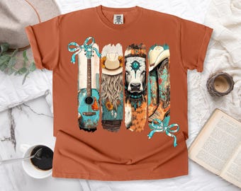 Western Design, Gitarre, Cowgirl, Kuh, Stiefel PNG Digital Download Design