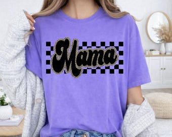 Mama mit Leopard und kariertem Hintergrund PNG Digital Download Design
