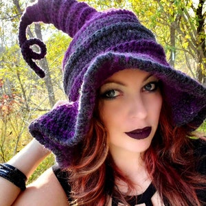 Crochet Twisted Witch Hat - WItch Costume Hat - Cosplay Hat - Halloween Witch Hat - Available In Multiple Sizes & Colors.