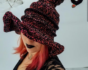 Crochet Twisted Witch Hat. Witch Costume Hat. Cosplay Hat. Halloween Witch Hat. Valentine Witch Hat. Available  In Multiple Colors.