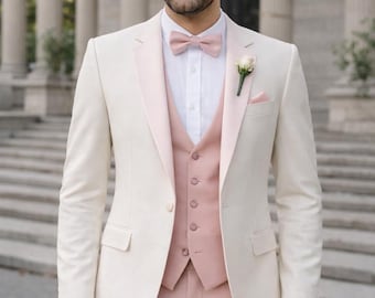 Ivory  Blush Pink Wedding Tuxedo | 3-Piece Groom Suit