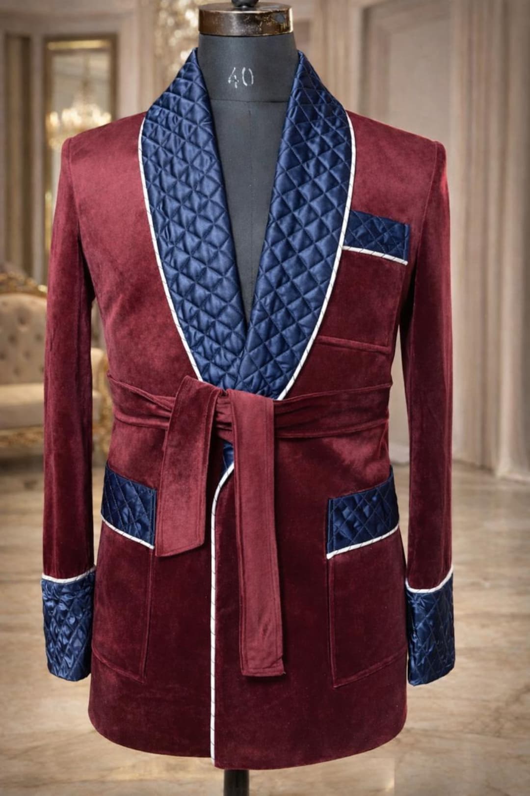 Royal Maroon Velvet Men’s Robe Jacket With Quilted Shawl Collar - Etsy