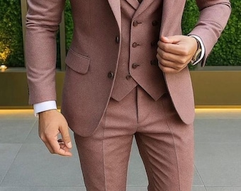 Luxury Dusty Pink 3-Piece Men’s Suit | Designer Wedding, Groom & Formal Wear