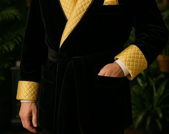 Royal Black and Gold Designer Smoking jacket