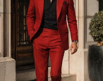 Men’s Luxury Red 2-Piece Suit – Slim Fit Wedding  Party Tuxedo