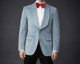 men,s Light blue velvet Tuxedo jacket with red BOW Tie