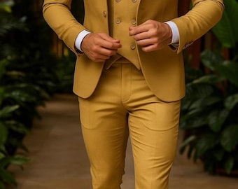 Mustard Yellow 3-Piece Suit for Men – Luxury Slim Fit Wedding & Party Wear