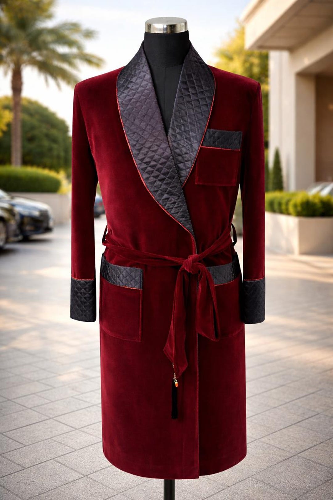 Maroon Velvet Robe – Men’s Quilted Shawl Collar Lounge Coat - Etsy