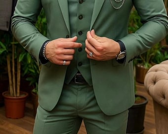 Emerald Green 3-Piece Men’s Suit – Luxury Slim Fit Wedding & Party Wear