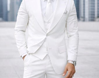 Men's White 3-Piece Suit – Slim Fit Wedding Tuxedo, Formal Groom Attire