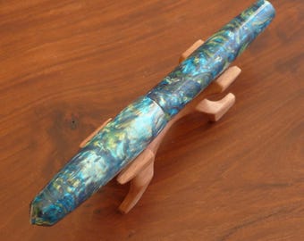 Handmade Shimmering Green Blue Acrylic Fountain Pen, Bock No6 Nib, Converter Included