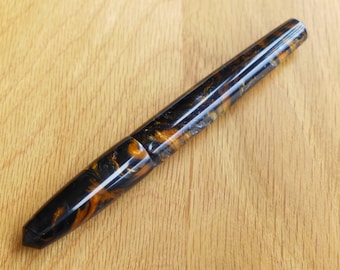 Hand crafted Gold and Silver shimmer with black swirled acrylic gel ink rollerball pen