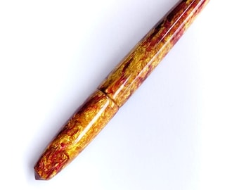 One off Red and Gold shimmer hand poured acrylic Gel Ink rollerball pen.