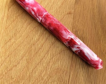 One off raspberry and white hand poured acrylic gel ink rollerball pen