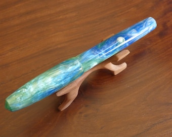 Hand Turned Ocean Swirl Acrylic Fountain Pen, Bock No6 Nib, Converter Included