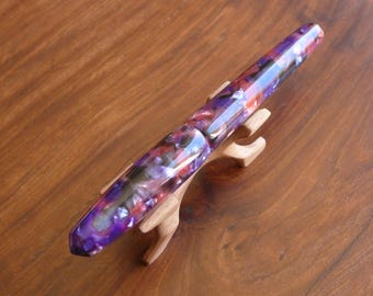 Hand turned  purple and rose fountain pen with Bock steel nib and cartridge converter.