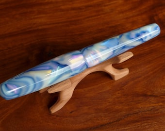 Blue 'Abalone' style celluloid resin fountain pen. Bock nib, standard international cartridge converter