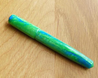 Rollerball pen, shades of green and blue shimmer acrylic