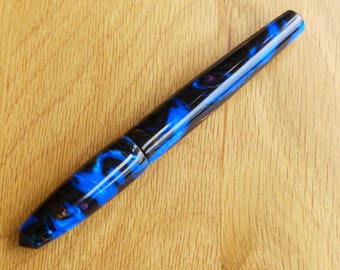 Dark blue, Bronze and Mauve shimmer hand made acrylic rollerball pen