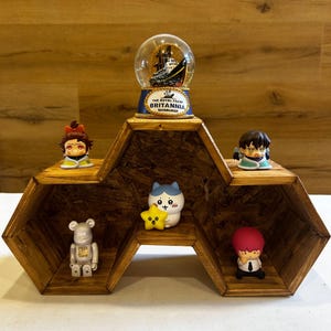 Handmade Pine Wood Honeycomb Shelf | Rustic Geometric Display for Plants, Crystals, Figurines