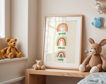 Baby Geschenk | Kinderzimmer Poster Boho Regenbogen, Ruhige Wanddeko fürs Babyzimmer, Minimalistisches Kinderzimmer Bild