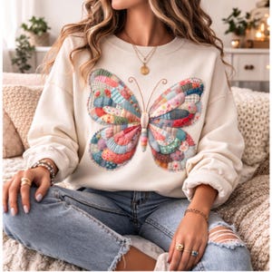 Patchwork Butterfly PNG, Retro Sublimation Design (Digital Download
