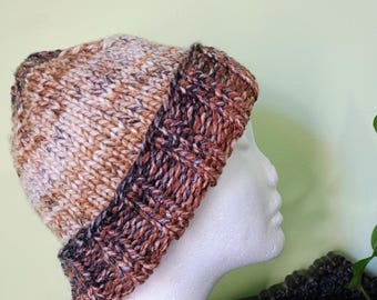 Handmade warm and soft knit beanie for men or women: hat in neutral tones
