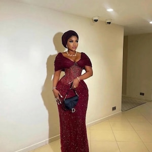rose gold burgundy dress Burgundy Bridesmaid Dress: Rose Gold Sequin V-Neck Gown