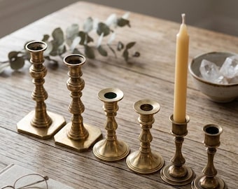 Vintage A. Jensen Denmark Brass Candle Holder Set - 6 Graduated Mid-Century Modern Taper Holders