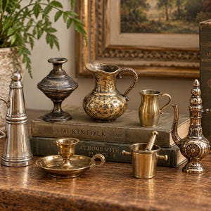 Vintage Miniature Brass & Metal Collection, Tiny Pitchers, Ewer, Mortar  Pestle, Candlestick, Curio Shelf Decor