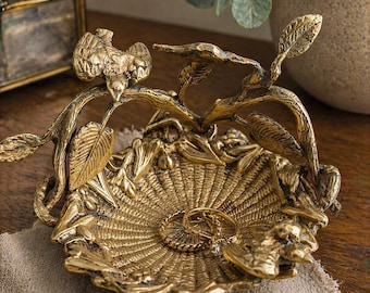 Vintage Brass Bird Trinket Dish | Nature Inspired Jewelry Holder Tray Made Spain