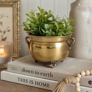 Vintage Brass Footed Bowl with Handles | Made in India | Small Planter / Catchall | Boho Decor