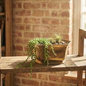 Vintage Hexagonal Brass Planter | 10” Footed Cachepot | Hollywood Regency Geometric Vase