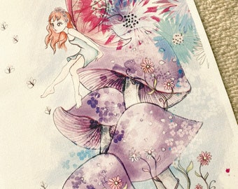 Stampa artistica su tela di favole - 38 x 26 cm - libro di fiabe per bambini, dipinto a mano, botanico, fantasy, arte, disegno, illustrazione