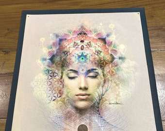 Framed embellished Fine Art Print - Divine Timing - Visionary Spiritual Awakening Portrait Mindful Meditation sacred geometry lady