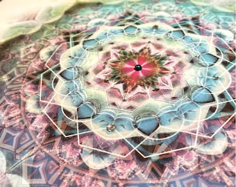Framed embellished Fine Art Print - Seagrass Mandala Sacred Geometry mother earth spiritual healing digital flower seed of life third eye